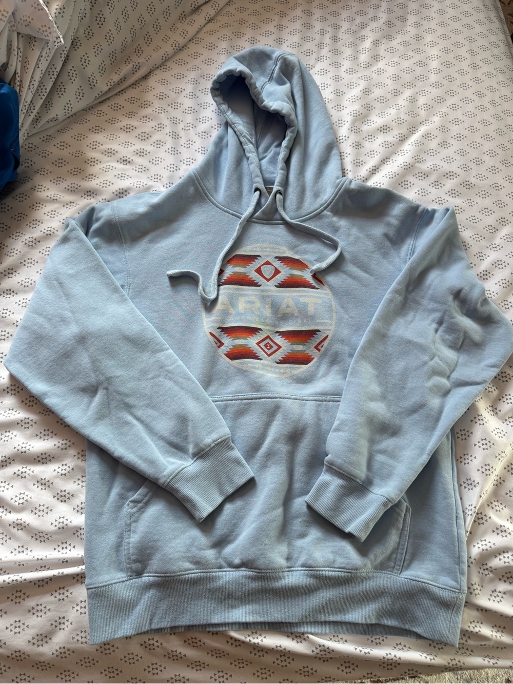 Aria Light Blue Hoodie with Southwestern Chest Graphic